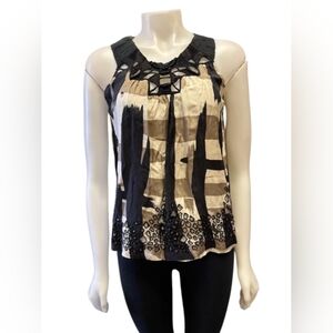 Gold Hawk 100% Silk Overlay Tank Creme/Black/Taupe Size Small